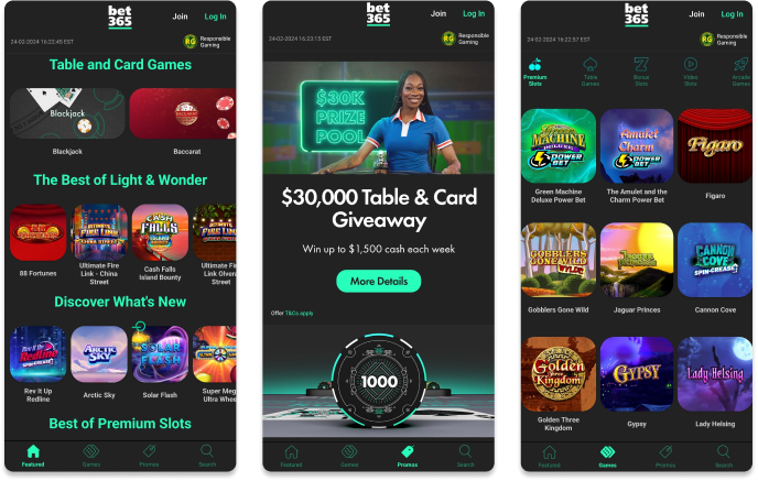 Screenshot of bet365 Casino mobile app.