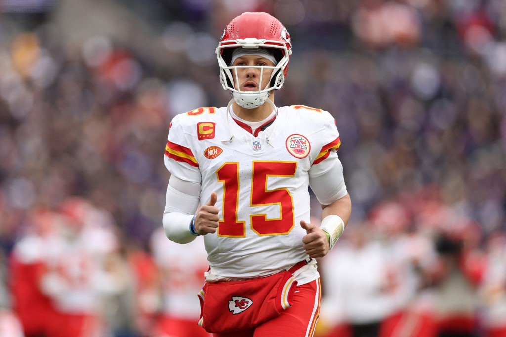 Patrick Mahomes of the Kansas City Chiefs takes the field prior to the AFC Championship Game against the Baltimore Ravens as we look at our Brock Purdy vs. Patrick Mahomes Super Bowl player props.